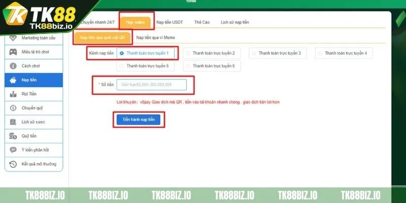 Nạp tiền tại nhà cái bằng cách sử dụng ngân hàng